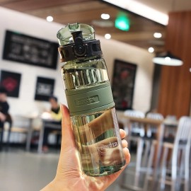 1pc, 16.9Oz Portable Sports Water Bottle, Transparent Plastic Cup with Handle, Suitable for Outdoor Hiking, Sports Fitness,color: Emerald Green, capacity: 500ML