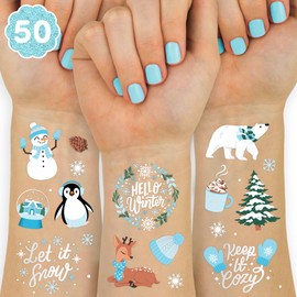 xo, Fetti Winter Christmas Party Temporary Tattoos - 50 Silver Foil Styles | Merry Christmas Party Favors, Stocking Stuffer, Christmas Eve Gift, Xmas Tree + Lights, Santa, Snow, Holiday Accessory