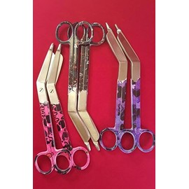 NEW SET OF 6 LISTER BANDAGE SCISSORS 7.25" + 5.5" STYLEMATE ROUND PATTERN PINK,BLK,PURPLE ! NURSING SURGICAL INSTRUMENTS !(SYNAMED-USA BRAND)