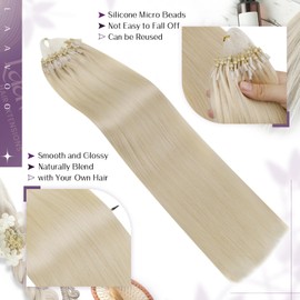 LaaVoo Micro Ring Hair Extensions Human Hair Bleach Blonde Microlink Hair Extensions Human Hair Blonde 22 in Micro Bead Hair Extensions Real Human Hair Cold Fusion 50g/50s