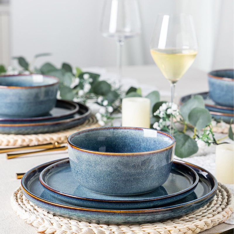 AmorArc Ceramic Dinnerware Sets for 4,Round Reactive Glaze Stoneware Plates