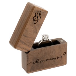 URBAN KRAFTS Engagement Ring Box for Proposal Slim Pocket Size Walnut Wooden Lighter Ring Box Engraved (Will You Marry Me?)