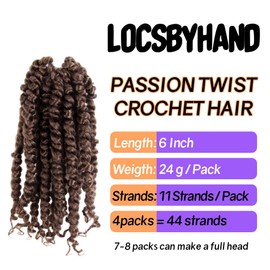 LOCSBYHAND 6 Inch Short Pre-looped/twisted Passion Twist Crochet Hair 4 Packs for Mixed-color Using (4 Packs, 30#/Medium Dark Brown)