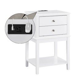conifferism White Nightstand with Charging Station 28 inches Tall for Bedroom, Sofa Side Table with 2 Drawers,Large End Table with USB Ports,Modern Bedside Table for Home Living Room