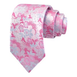 GUSLESON Mens Flower Ties Pink Necktie for Wedding 3.15"(8cm) (0694-26)