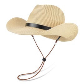 EINSKEY Straw Cowboy Cowgirl Hat for Men Women, Adjustable Sombrero Sun Hat with Shapeable Wide Brim & Detachable Chin Strap