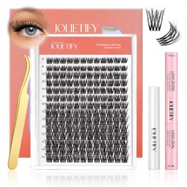 JOLIETIFY Lash Extension Kit, Medium Volume, Faux Mink 8–14mm Clusters with More Short Clusters, Defined 4-Point Design, Waterproof Bond & Seal, Individual Lashes with Tweezers & Remover, Easy DIY