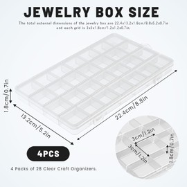 Realand 4 Pcs 28 Compartments Clear Bead Organizer Box with Fixed Dividers for Fishing Tackle Jewelry Screws Small Parts