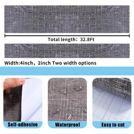 STAMINATE 32.8Ft Gray Wood Grain PVC Wallpaper Border, Removable Waterproof Mirror Border Peel and Stick,Bathroom Mirror Frame Border (1.97inch)