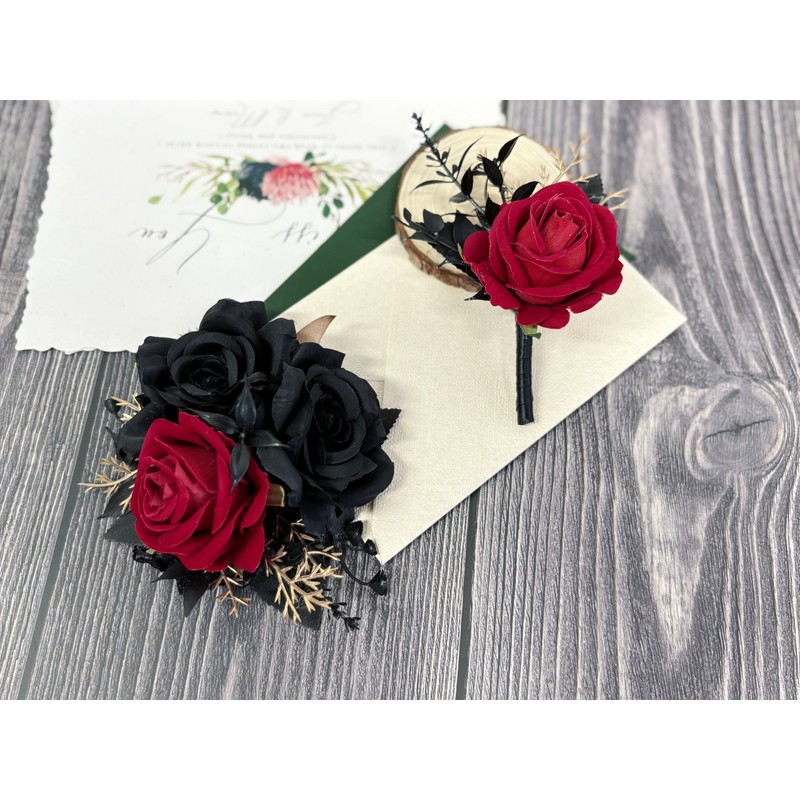 DESUNESS Wedding Flower Set with Rose Corsage and Boutonniere for