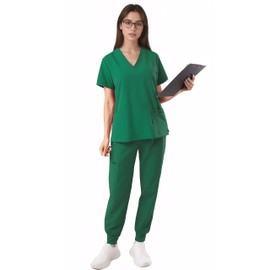 SUNME Women's Scrub Top with Classic V-Neck & Yoga Jogger Pants Medical Nursing Uniform Set