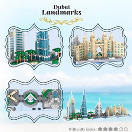 LULUFUN Micro Blocks Dubai City Series Skyline Architecture Building Blocks Dubai Burj Khalifa Toy Present Interior Present for Children Adults Killing Time Gift Birthday Christmas Gift (2220PCS)