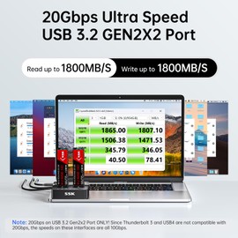 SSK NVMe SSD Cloner, M.2 Duplicator Dual Bay NVMe enclosure, Tool-free 20Gbps USB3.2 Gen 2X2 SSD to USB Adapter M.2 Docking Station for M Key PCIE NVMe SSD Reader supports Offline Clone