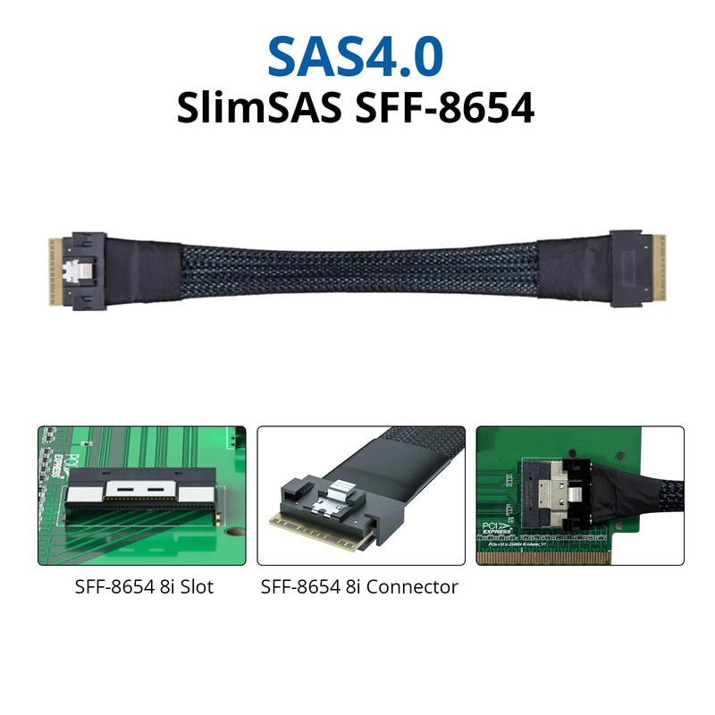 10Gtek 24G SlimSAS SFF-8654 to SFF-8654 Cable, 8i Internal Cable,