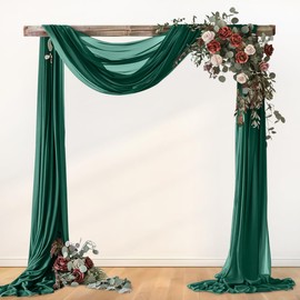 Loopiske Emerald Green Wedding Arch Draping Fabric 1 Panel 29" x 6.5 Yards Sheer Backdrop Curtains Chiffon Drapery for Wedding Ceremony Birthday Party Ceiling Outdoor Decor