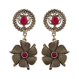 Efulgenz Indian Earrings for Women Bohemian Pink Floral Crystal Dangle Earrings Set Floral Dangle Dangling Earrings Jewelry Statement Earrings Jewelry for Women, Copper, No Gemstone