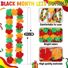 24PCS Black History Month Leis Decorations, Juneteenth Silk Flower Leis Bulk, Juneteenth Flower Leis Decorations Party Supplies, Juneteenth Black Freedom Day Hawaiian Luau Party Decorations Supplies