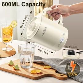 Stariver Portable Travel Kettle, 600ML Small Electric Kettle with Foldable Handle, Food Grade Stainless Steel Collapsible Water Boiler with Dual Modes, Compact Portable Kettle for RV, Camping, Beige