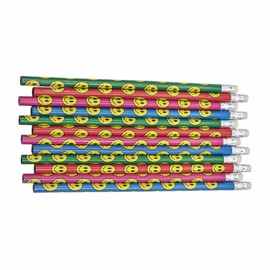 schone HB Pencils 12 Pack – Pre-Sharpened Wooden Pencils with Erasers – Colourful Design (Smiley)