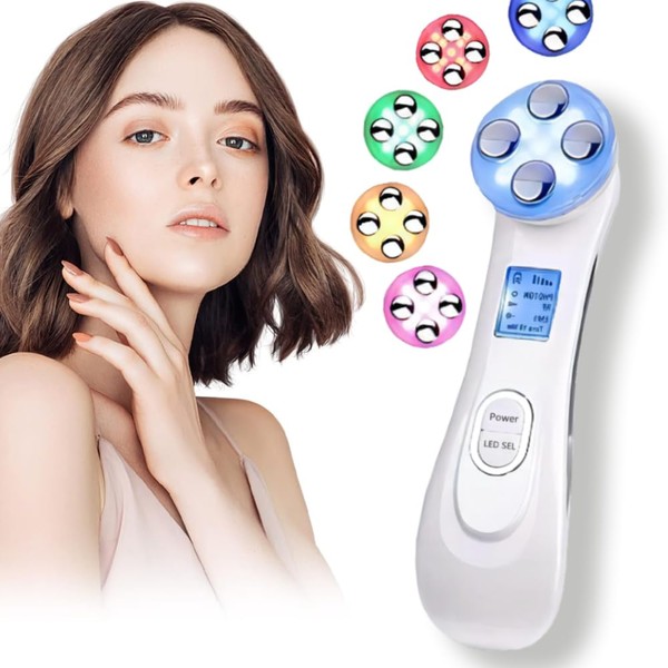 Dispositif de beauté ultrasonique, 5in1 dispositif multifonctionnel de beauté faciale, appareil anti rides visage, 6 modes Appareil de massage de mésothérapie de machine de beauté de LED