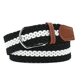 Huyfhksd Multicolored Elastic Woven Golf Belts Casual Braided Stretch Belt for Men and Women, M, Black White