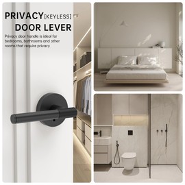 KNOKLOCK 1 Pack Matte Black Door Handles Interior, Knurled Privacy Door Handles, Black Door Lever for Bedroom or Bathroom,Reversible Keyless for Left Right Handed Doors KL0001