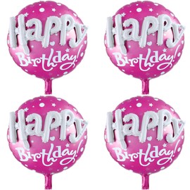 Okayski Large Pink Round Happy Birthday Balloons - 31 Inch Mylar Balloons For Princess Girl Birthday Baby Shower