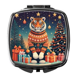 Caroline's Treasures Tiger Christmas Compact Mirror Decorative Travel Makeup Mirror for Women Girls Gifts Pocket Makeup Mirror Folding Handheld