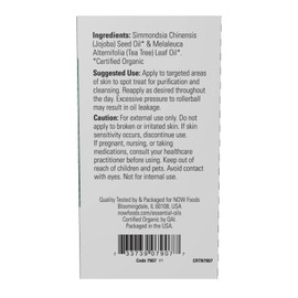 NOW Essential Oils, Tea Tree Roll-On, Certified Organic, Purifying Blend, Steam Distilled, Topical Aromatherapy, 10-mL