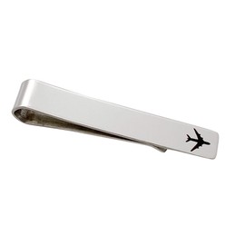 Silver Stainless Steel Engraved Airplane Jet Pilot, Co-Pilot, or Flight Attendant Tie Bar Clip
