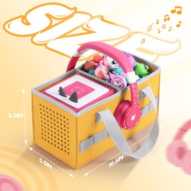 Carrying Case for Toniebox Starter Set and Tonies Figurines, Felt Organizer Travel Bag with Strap for Tonies Box, Travel Cloth Musical Toy Folding Bag for Toniebox Accessories (Yellow)