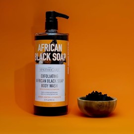 Jabón corporal exfoliante con coco y carbón, de African Black Soap, exfolia, suaviza y estimula, 32 oz