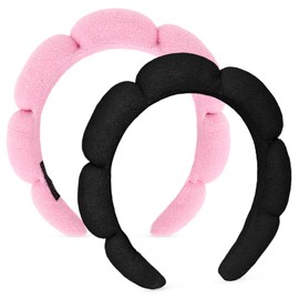 Amariver Spa Headbands for Women Skincare Headband for Washing Face Make Up Headband Face Wash Hair Band Terry Cloth Headband Pink Black Puffy Face Wash Headbands for Women Girls