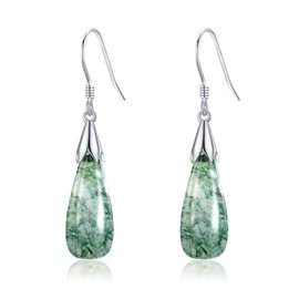 URONE Moss Agate Earrings 925 Sterling Silver Teardrop Dangle Gemstone Earrings Moss Agate Jewelry Gifts For Women Mother