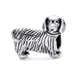 Puppy Pet Animal Lover Dachshund Hot Dog Charm Bead For Women For Teen Oxidized .925 Sterling Silver Fits European Bracelet