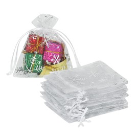 HRX Package 100pcs Organza Bags Small, 8x10cm Snowflake Little Gift Bags with Drawstring for Christmas, Birthday, Party, Wedding, Anniversary Jewellery Sweet Pouches