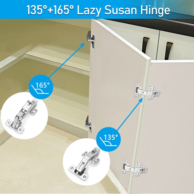 HanOrson 165° Cabinet Hinges, 2 Pairs Full Overlay Frameless Cabinet