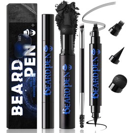 Noerrors Beard Pencil Kit Beard Filler Pen Dual End 4 Tips Beard Pen and Brush Set Hairline Moustache Eyebrows Beard Filling Shaping Styling Makeup Tools Waterproof Longlasting For Men #Black