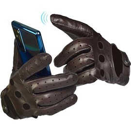 SURAWIL Mens Leather Driving Gloves Motorcycle Driving Gloves for Men,Soft Unlined Touchscreen M06CA-T,Brown,XL
