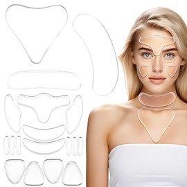 Hpmjz 18 PCS Wrinkle Patches Reusable Silicone Patches Neck Forehead Face Mask Anti-Aging Tightening Pad Forehead Neck Fine Line Pads for Women Beauty Eyecare Cream Applicator to Reduce Fine Lines