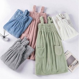 Absorbent One-Piece Bathrobe Towel with Elastic Band Microfiber Blue/FREE