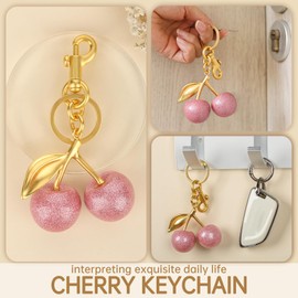 Santiccipa Cherry Keychain, Cherry Bag Charm, Bag Charm for Purses and Handbags,Gifts for Women (Sparkling Pink)