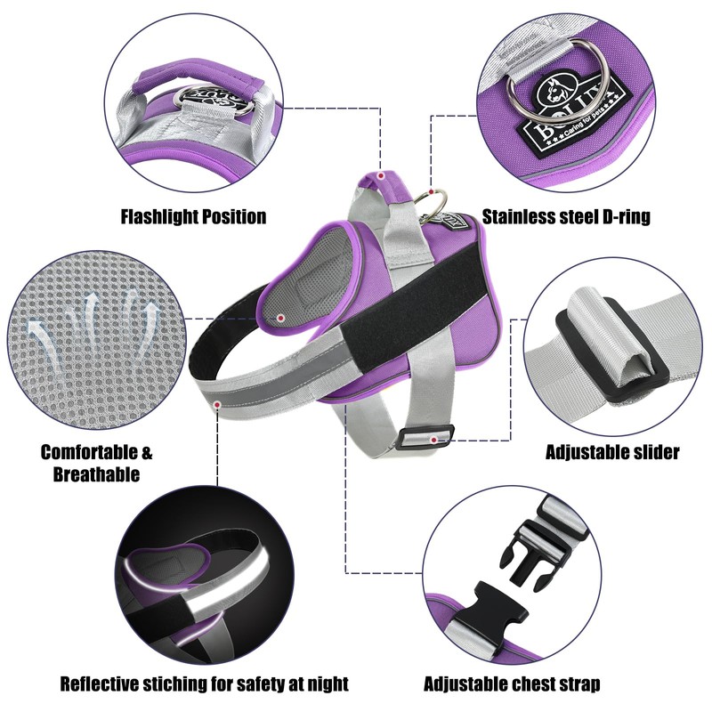 Bolux Dog Harness, No-Pull Reflective Dog Vest, Breathable Adjustable Pet