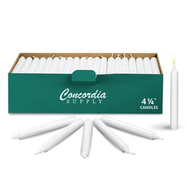 Concordia Supply Church Candles for Candle Light Service Vigil - 4.25" x 1/2" Bulk White Candles for Memorial, Congregational, Shabbat, Wedding, Communion, Baptism & Christmas Ceremonies - Box of 100