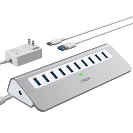Powered USB Hub, intpw 10 Port USB 3.1 Hub with 10Gbps Data Transfer, 36W(12V/3A) Power Adapter, USB Type A and Type C Cable, Aluminum USB Hub for Laptop, MacBook and Desktop Computer