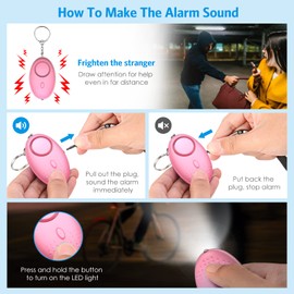 Brifit 10 PCS Safety Keychain Set for Women, Loud Safety Keychain Accessories with Personal Safety Alarm, Security Alarms Keychain with LED Light, Whistle, No Touch Door Opener (Pink)