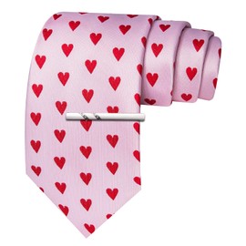 Barry.Wang Pink Heart Silk Ties for Men Fun Necktie and Tie Clip Set for Wedding Party Business Formal Extra Long