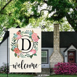 YeeCASE Monogram Letter Garden Flag Floral 12x18 Inch Double Sided for Outside Small Burlap Family Last Name Initial Yard Flag (D)