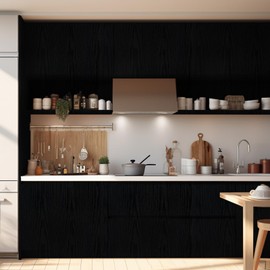 Abyssaly 17.7" x 118" Black Wood Grain Contact Paper Peel and Stick Wallpaper Wooden Look Self-Adhesive Thicken Wall Paper Vinyl for Kitchen Countertops Cabinet Shelf with Scraper, Paper Cutter