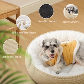 Zerbuger Cat Bed, 20In Dog Beds for Small Dogs, Calming Cat & Dog Beds for Indoor Pets, Pet Beds Comfortable Donut Round Ultra Soft (Camel, 23" L x 23" W x 6.5" Th)